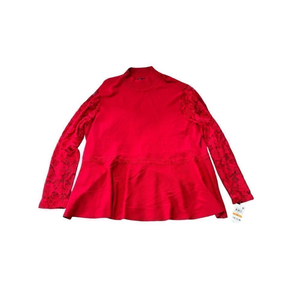inc international concepts red blouse 3x with lace sleeves A736